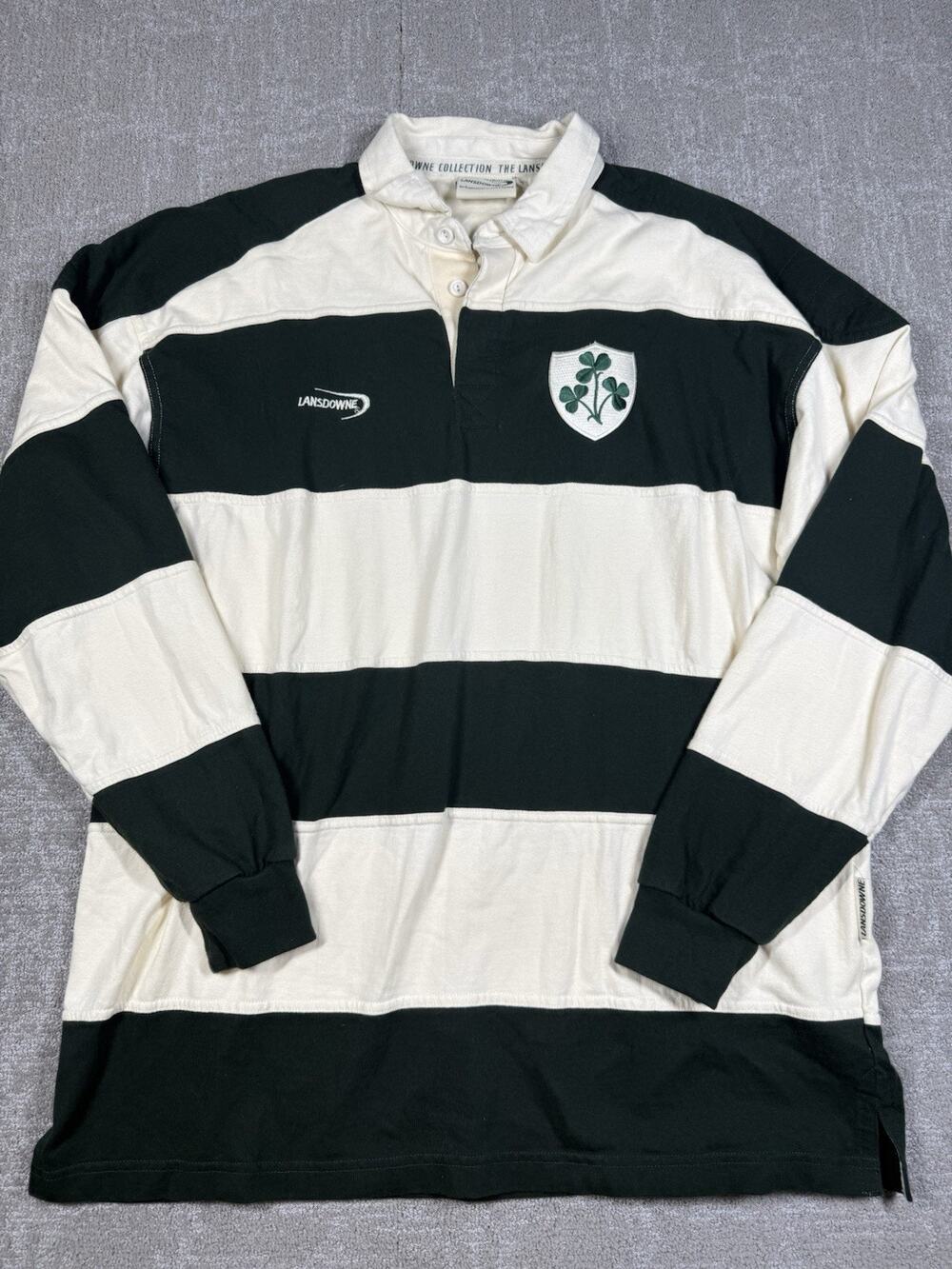 Lansdowne Ireland Rugby Shirt Mens XXL Polo Preppy Long Sleeve Green/Crm Vintage